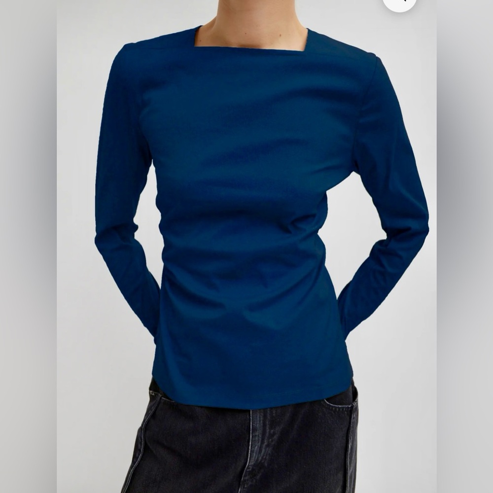 NWT Stretch Cotton Nylon Square Neck Slim Circular Sleeve Top